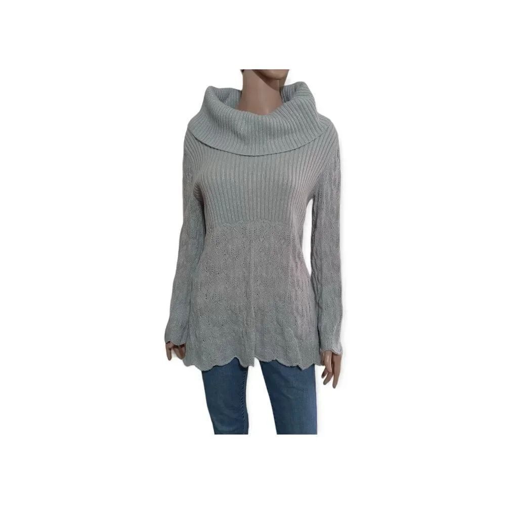 Designer Valerie Stevens Silver Metallic Cowl Neck Sweater Size: L